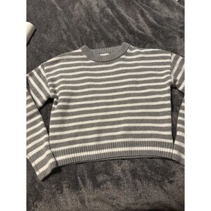Pink Rose Gray And White Striped Cropped Sweater